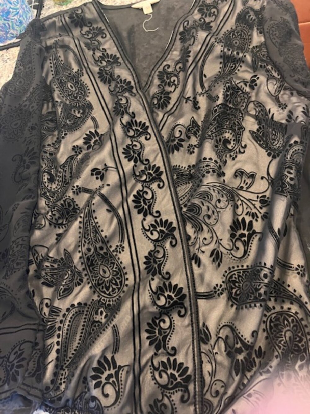 Adiva Blouse  Black Floral  Elastic Waist  L